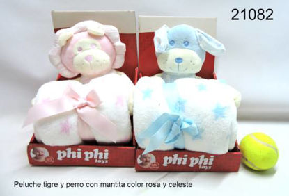 Imagen de PELUCHE TIGRE/PERRO CON MANTITA ROSA/CELESTE 3.24